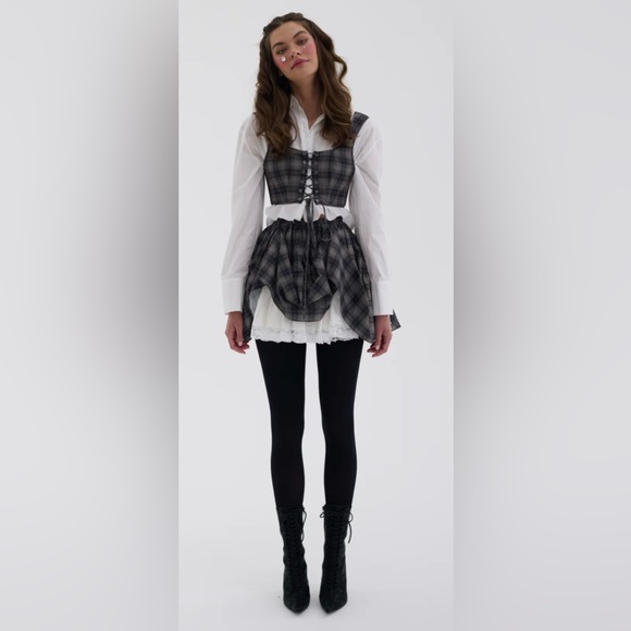 Selkie Cotton Plaid Ruffle Pleated Granger Mini Skirt - Picture 2 of 16